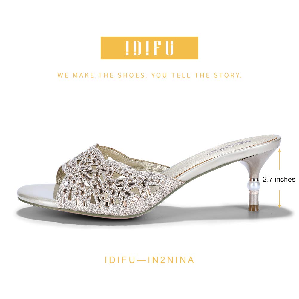 IDIFU Womens Silver Gold Wedding Shoes for Bride Bridesmaid Low Kitten Peep Toe Heels Dress Sandals Glitter Formal Slide… - Image 3