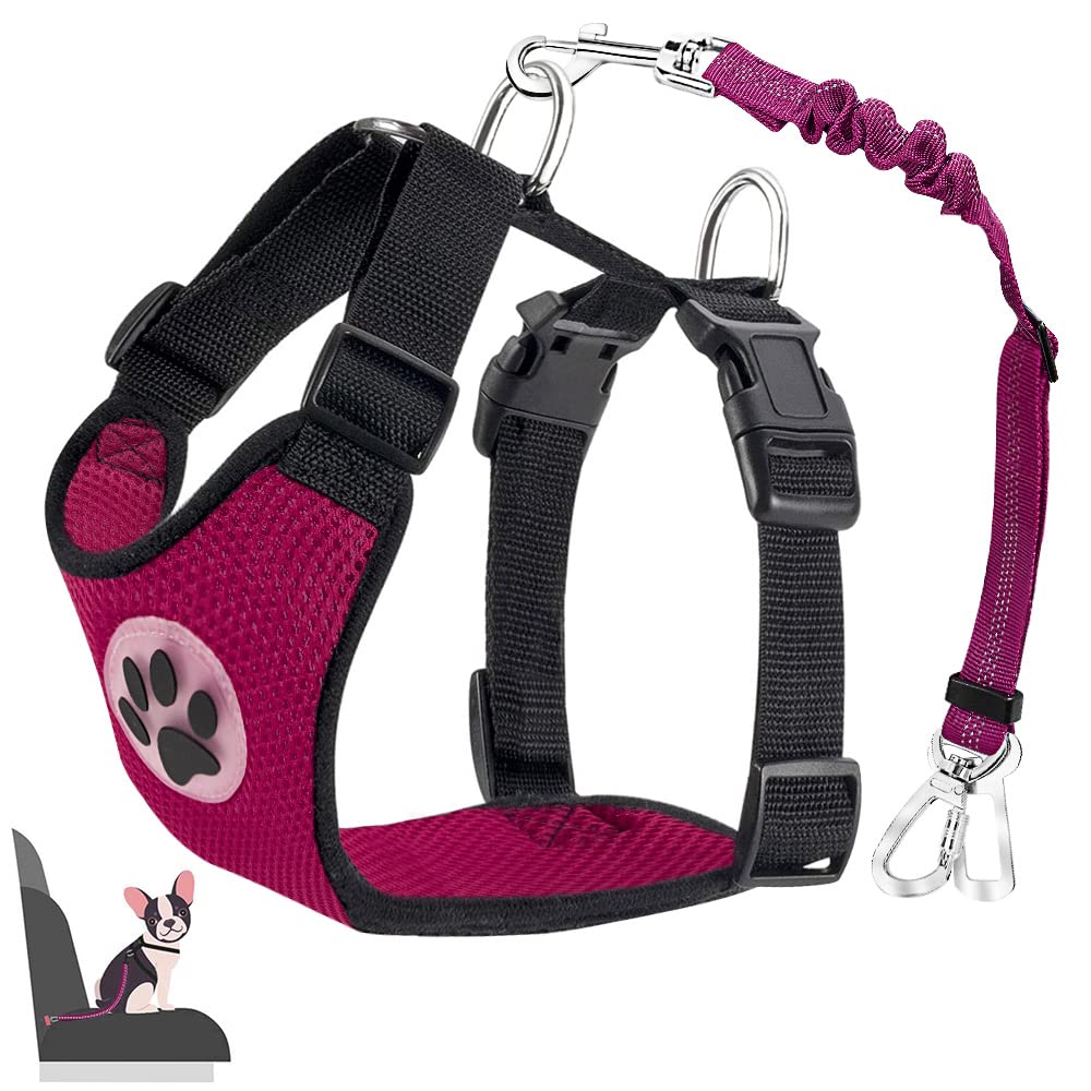 Photo 1 of Lukovee Dog Seat Belt for Car, Adjustable Dog Car Harness for Large Medium Small Dogs, Soft Padded & Breathable Mesh Dog Seatbelt with Car Strap and Carabiner(Rose Double Clip,Small)