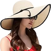 AQOKKA Beach Hats for Women Men Big Straw Wide Brim Summer Hat Floppy Foldable Roll up Cap for Beach Outdoor UPF 50+