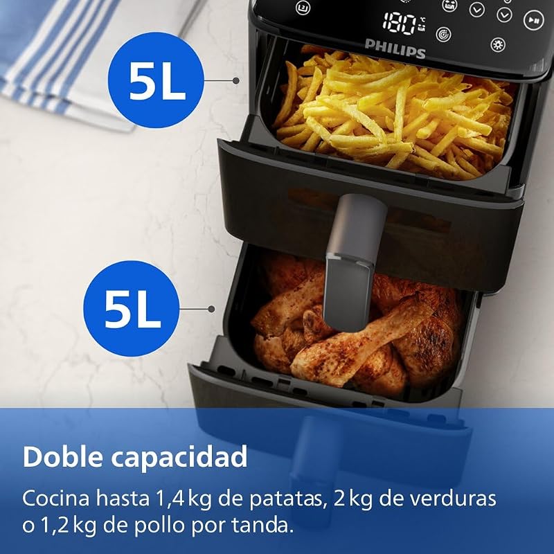 4000 Airfryer - Freidora de Aire doble Cesta Vertical 10L, Negro — foto 5 de 8