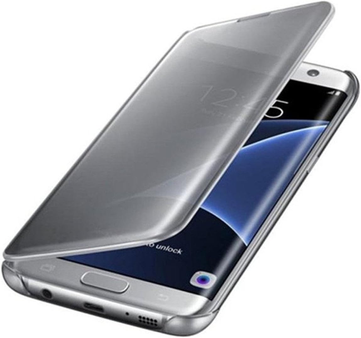 Protective Case Compatible with Galaxy S8 Luxurious Shiny Clear View Mirror Flip PC Plating (Silver)