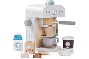 Frogprin Kids Coffee Maker Playset-Wooden Kitchen Toys, Toddler Play Kitchen Accessories, Pretend Play Food Sets for Kids Kitchen, Encourages Imaginative Play for Girls and Boys