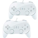 VOYEE Wii Classic Controller,2 Pack Wired Pro Controller for Nintendo Wii (White_White)