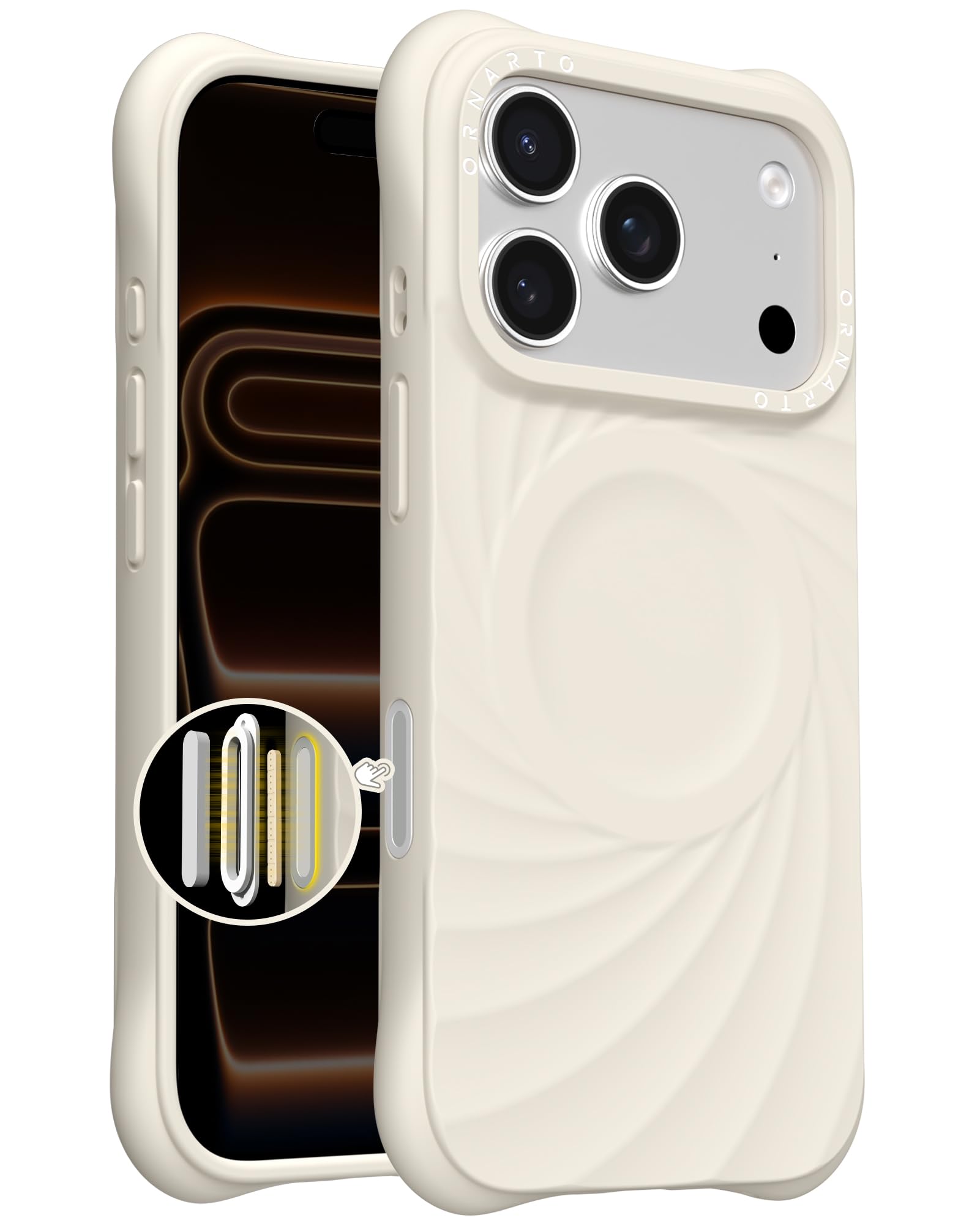 ORNARTO Vortuxe for iPhone 17 Pro Case 6.3" | 2X MIL-STD Protection | Camera Control Button | Compatible with MagSafe | Sleek Aesthetic Liquid Silicone Phone Cover | Cream
