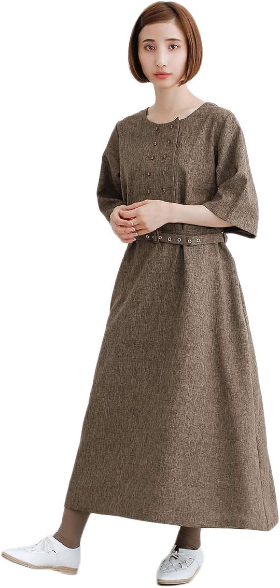 Amazon Co Jp メルロー Merlot ダブルボタンワンピース ブラウン 服 ファッション小物
