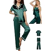 3Pcs Womens Satin Pajamas Set Silk Pj Sets Sexy Camisole Tops And Pants Silky Pajama XS-4XL Pjs Sleepwear