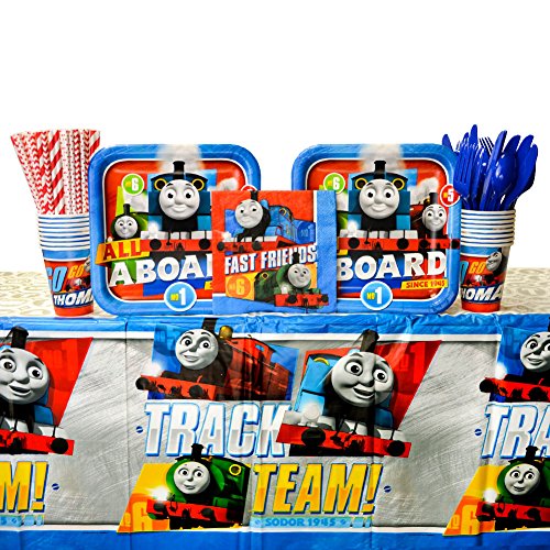 Thomas the Tank Engine Party Pack for 16 Guests: Straws, Dinner Plates, Luncheon Napkins, Cups, Cutlery and Table Cover