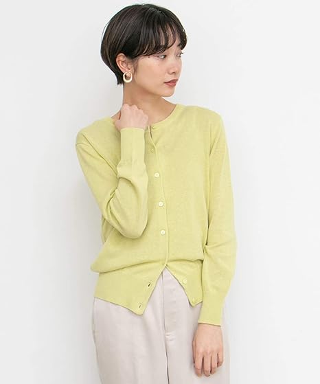 Amazon ケービーエフ カーディガン Illi リネンmixクルーネックカーディガン レディース Ki05 22f0 L Green One カーディガン ボレロ 通販
