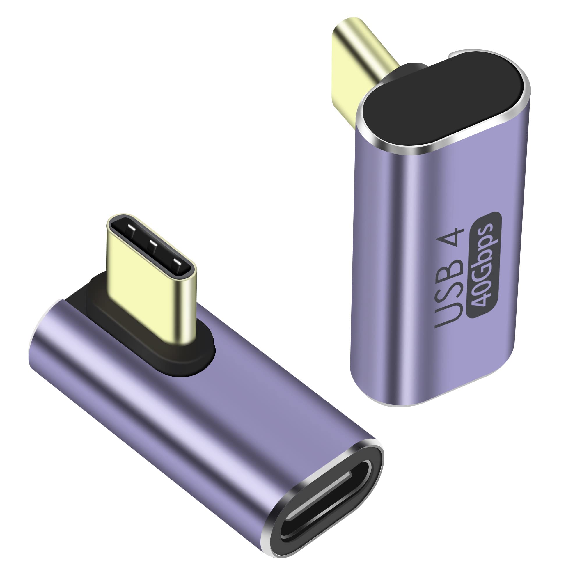 QIANRENON 40Gbps USB C 90° Angle Adapter Type C Female to Male Right Angle Coupler Connector USB4.0 C Data Transfer 100W(20V 5A) Charging, for Laptop Tablet Phone, 2 Pcs (Vertical Bend)