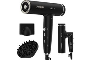 ANNLARY Plasma Ion Hair Dryer with Diffuser for Curly Hair, 110000 RPM Professional High Speed Blow Dryer with Plasma Ion, 1500W Foldable Travel Hairdryer with 6.5 Ft Cord Fast Drying for Women Men