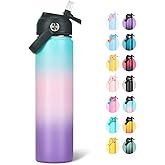 Fijinhom 24oz Insulated Stainless Steel Water Bottle, Wide Mouth Double Wall Vacuum, Silicone Straw, Sweat & Leak Proof, BPA Free Insulated Water Flask for Travel, Keep Cold 24h Hot 12h, Pink