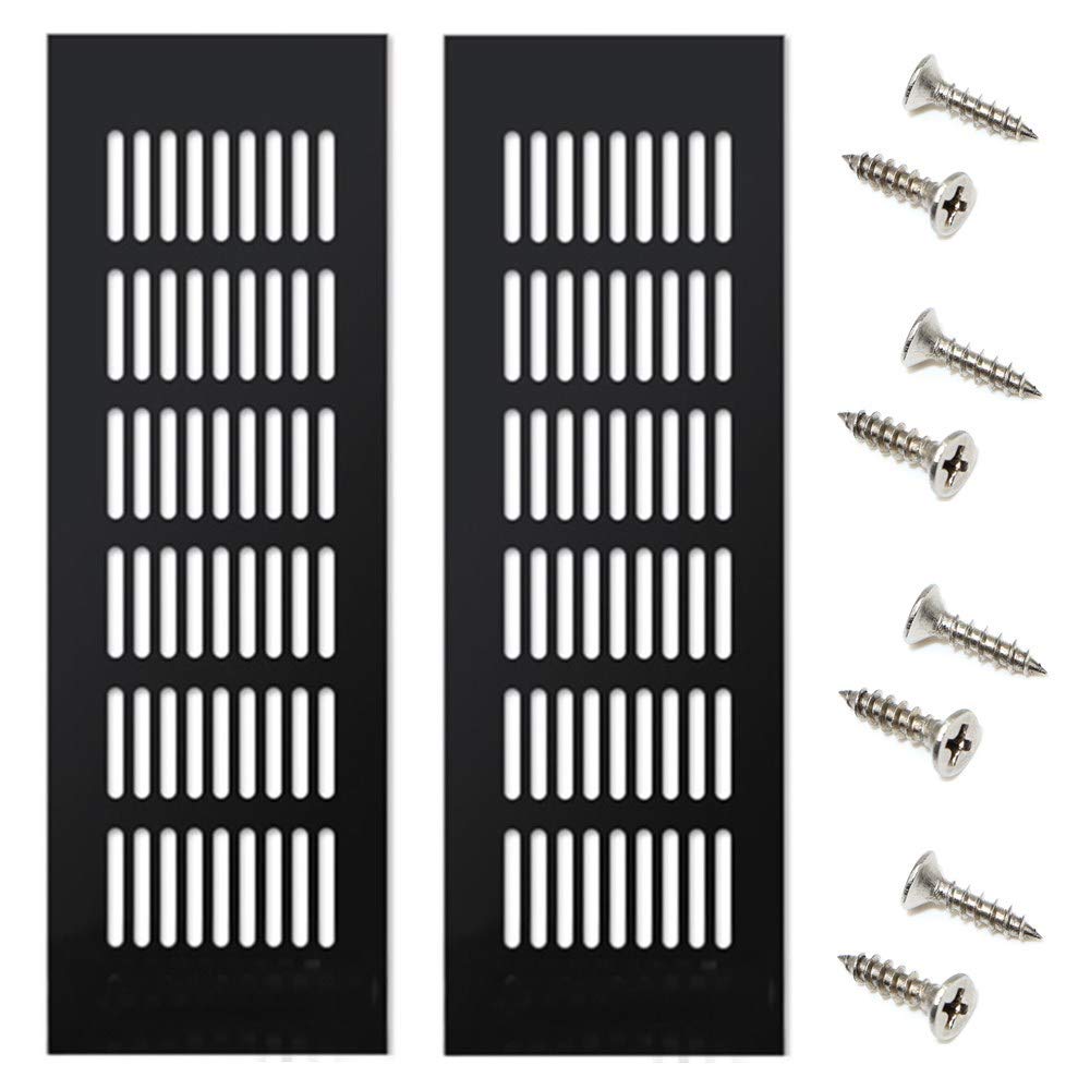 2 Pieces Air Vent Grille Cover Black Square Aluminum Alloy Vent Cover for Wardrobe Cupboard Cabinet 80 * 250MM