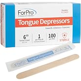 ForPro Professional Collection Senior Tongue Depressors, Large Wax Applicator Sticks, 6" Senior Sized, Sterile, Individually-Wrapped, 100-Count"