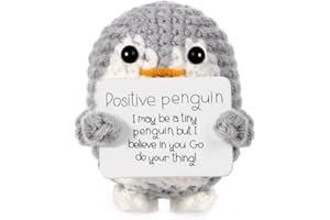 Mini Funny Positive Penguin, Cute Potato 2.6 Inch Knitted Toy with Positive Card Emotional Support Crochet Doll Cheering Gift