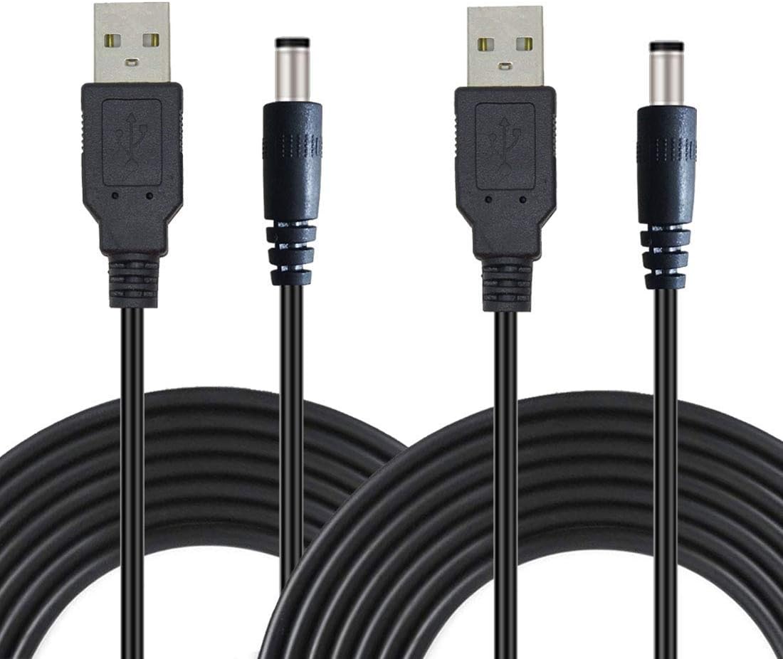 USB 2.0 A Male to DC 3.5x1.35 mm 5 Volt 24AWG DC Barrel Jack Power Cable 3FT, Black (Max 2.5 Ampere Power Cable, Center PIN Positive) 2Pack