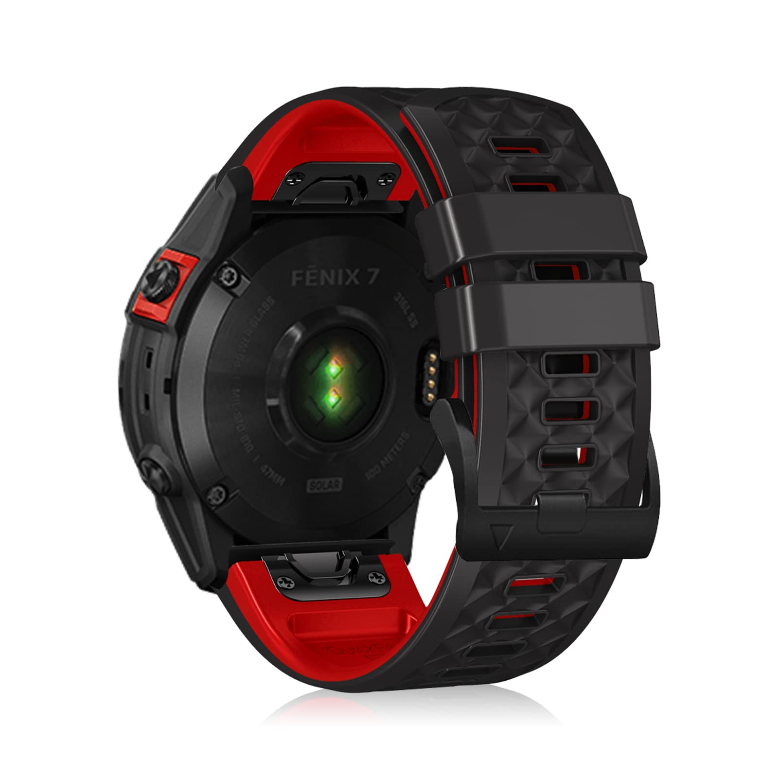 LanQii 22mm QuickFit Silicone Strap for Garmin Tactix 8 47mm/Descent G2/G1 Solar/Epix (Gen 2)/Epix, Silicone Wristband for Garmin Fenix E 47mm/Fenix 8 47mm/7 Pro/7/6/6 Pro/5/5 Plus - Black/Red — image 1