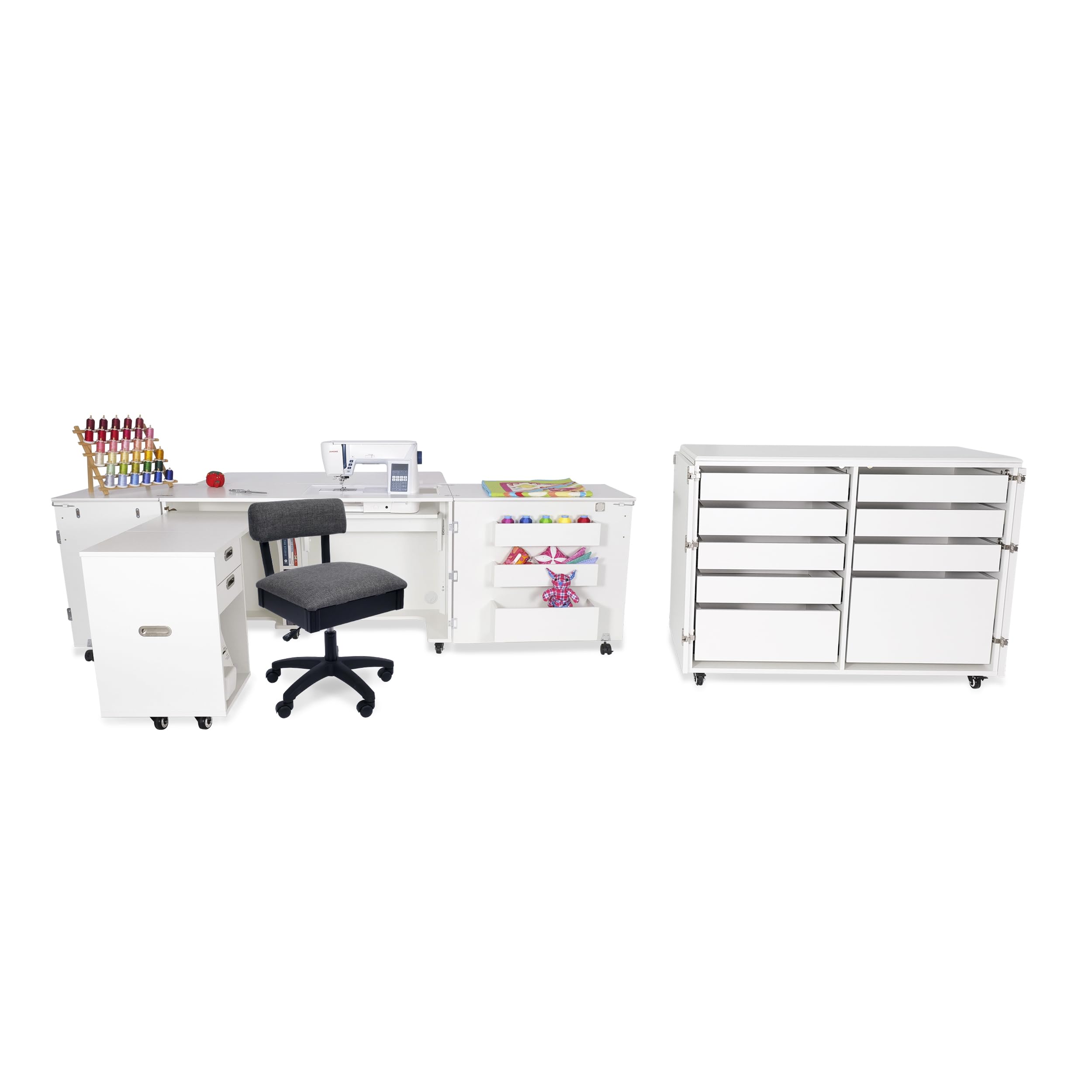 Arrow K8611 Aussie Kangaroo Sewing, Cutting, Quilting, Crafting Cabinet with Storage, Portable with Wheels and Airlift, Large, White Ash Finish