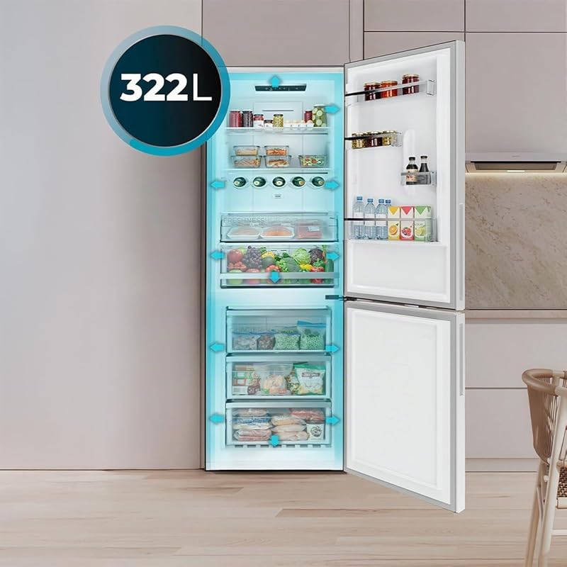 Frigorifero Combinato 322L Bolero CoolMarket Combi 322i Dark D. Altezza 185,5cm, Larghezza 59,5cm, Tecnologia Multi Airflow, HumidityFlex HUB, LED Interno