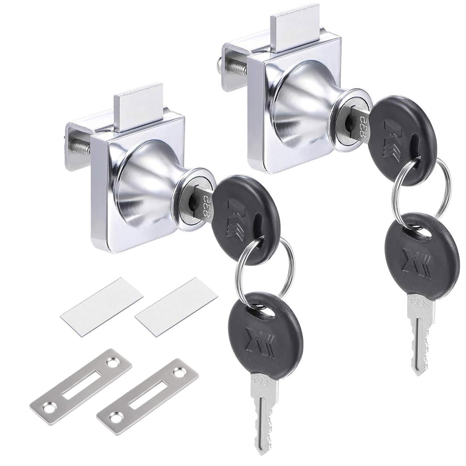 TOP-VIGOR 2Pcs Glass Cabinet Door Lock, Single Glass Showcase Security Locks, Toolbox Drawer Cabinet Cupboard Locks with Keys for Hinged Glass Display Cabinets, Keyed Alike