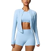 3 Piece Workout Sets for Women High Waisted Seamless Shorts Crop Top Jacket Gym Yoga Outfit Stretchy Sports Bra Set