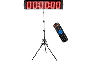 GAN XIN Portable 5 inch High 6 Digits LED Race Clock with Tripod for Running Events, Countdown/up Digital Race Timer, 12/24-Hour Clock,LED Stopwatch by Remote Control