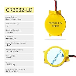 EEMB 10PACK 3V CR2032 CMOS Battery with Wire Leads