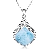 YAFEINI Teardrop Necklace Sterling Silver Filigree Irish Pendant Necklace Natural Stone Moonstone/Lapis Lazuli/Larimar/Moss Agate Necklace Jewelry