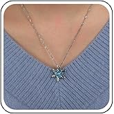 Ximdble Vintage Snowflake Crystal Pendant Necklace Rhinestone Sapphire Snowflake Necklace Blue Sapphire Snowflake Choker Necklace Blue Cz Sapphire Choker Necklace for Women