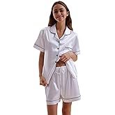 Flori Aura Satin Pajamas for Women Set,Silky Short Sleeve Ladies Pajama,Woman's 2 Piece Sleepwear,Bridal Wedding Pjs