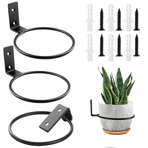 3Pcs Flower Pot Holder Ring, 6inch Foldable Heavy Duty Metal Wall Mounted Flower Pot Ring Holder Plant Hanging Bracket for Garden Fence Balcony Home Decoration