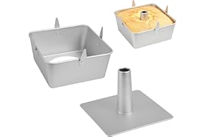 Square Tube Cake Pan, Aluminum Alloy Premium Square Angel Food Cake Mold with Removable Bottom Baking Supplies for Chiffon & 