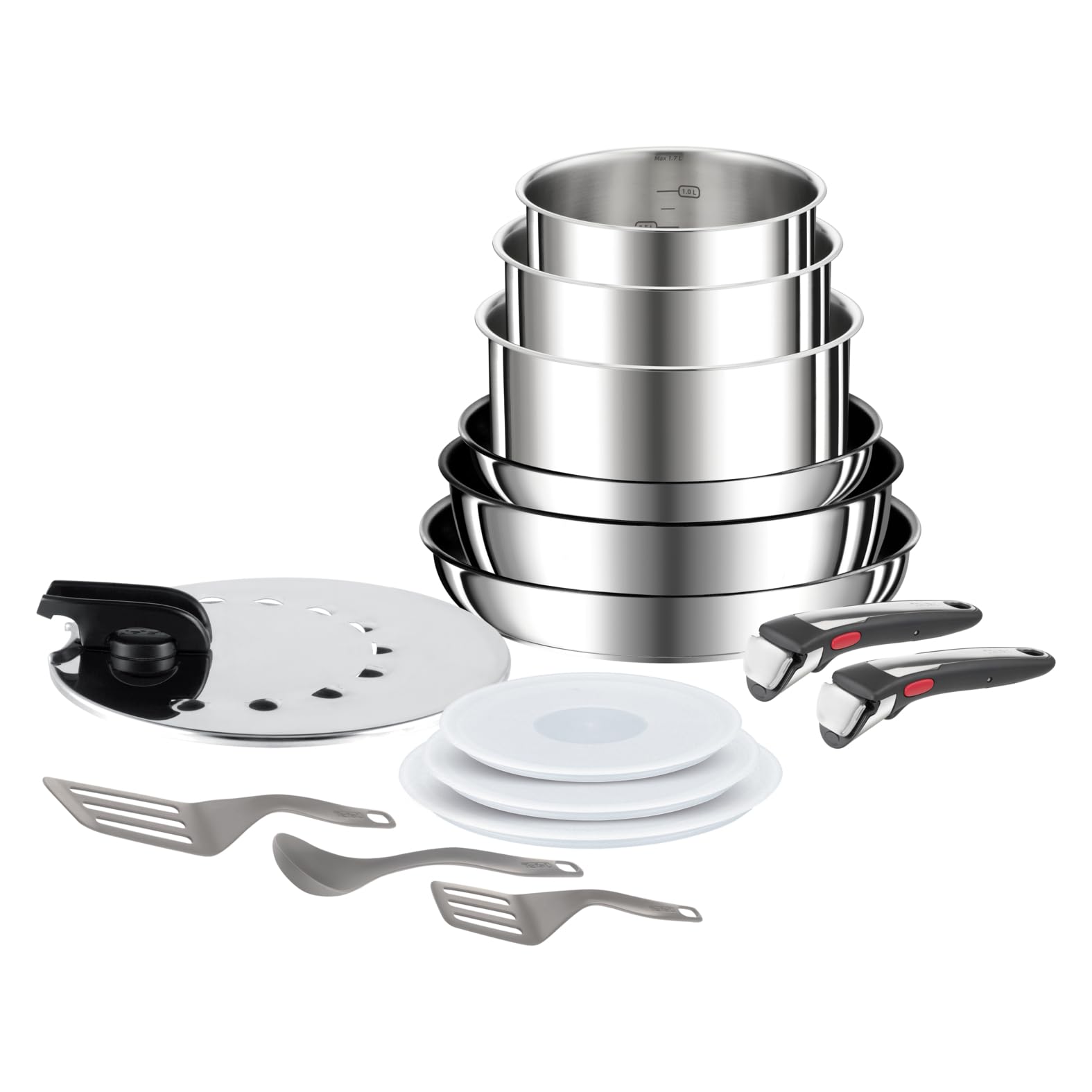 Tefal Ingenio Preference On 15-teiliges Topf und Pfannenset abnehmbarer Griff, stapelbar, platzsparend, Topfset Induktion mit Antihaftversiegelung, einfache Handhabung und Reinigung, L97495