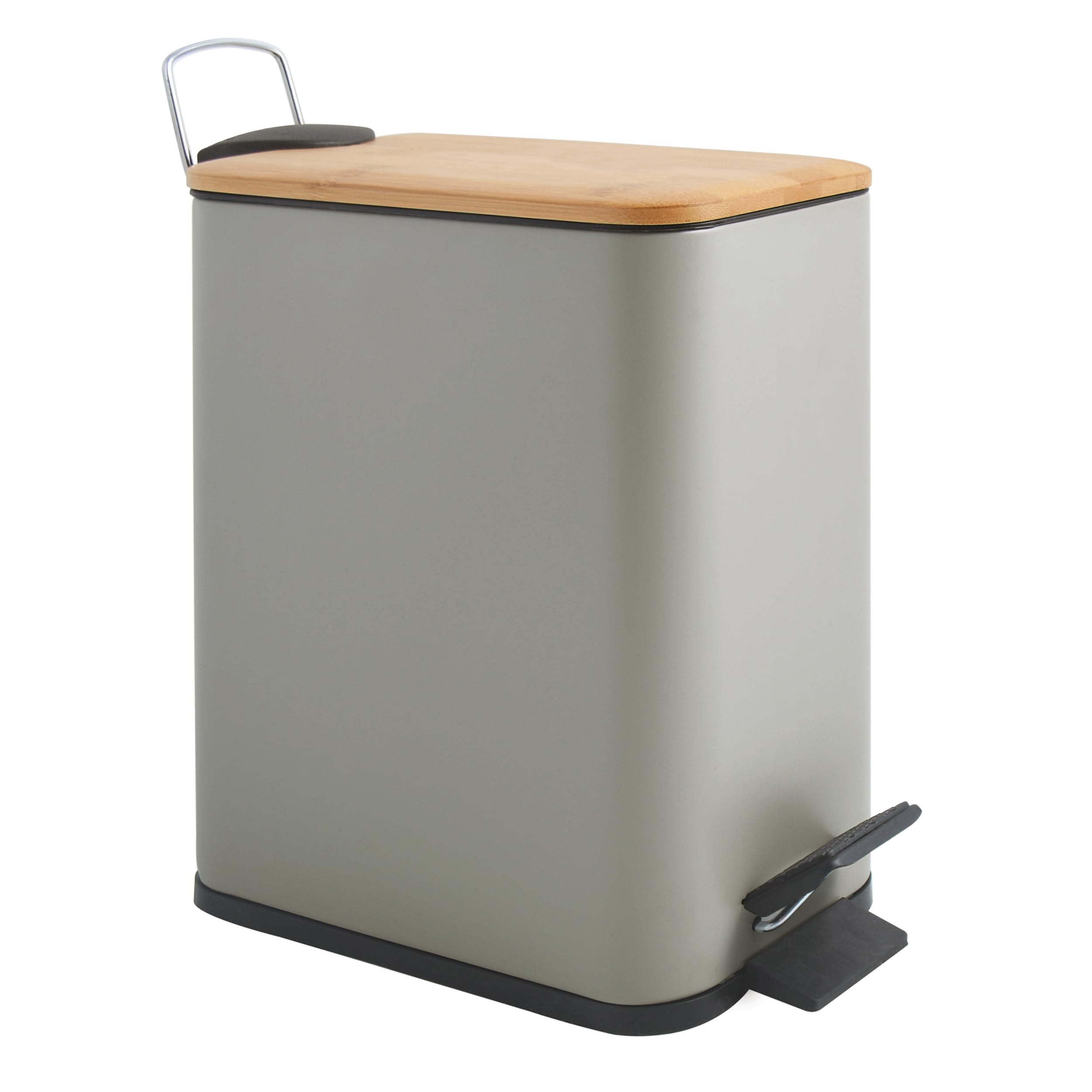 Spirella – 5-Liter-Treteimer, Modell Erik, rechteckig, mit sanftem und geräuschlosem Schließmechanismus, rutschfeste Pedale für sichere Handhabung, mattes Taupe 3