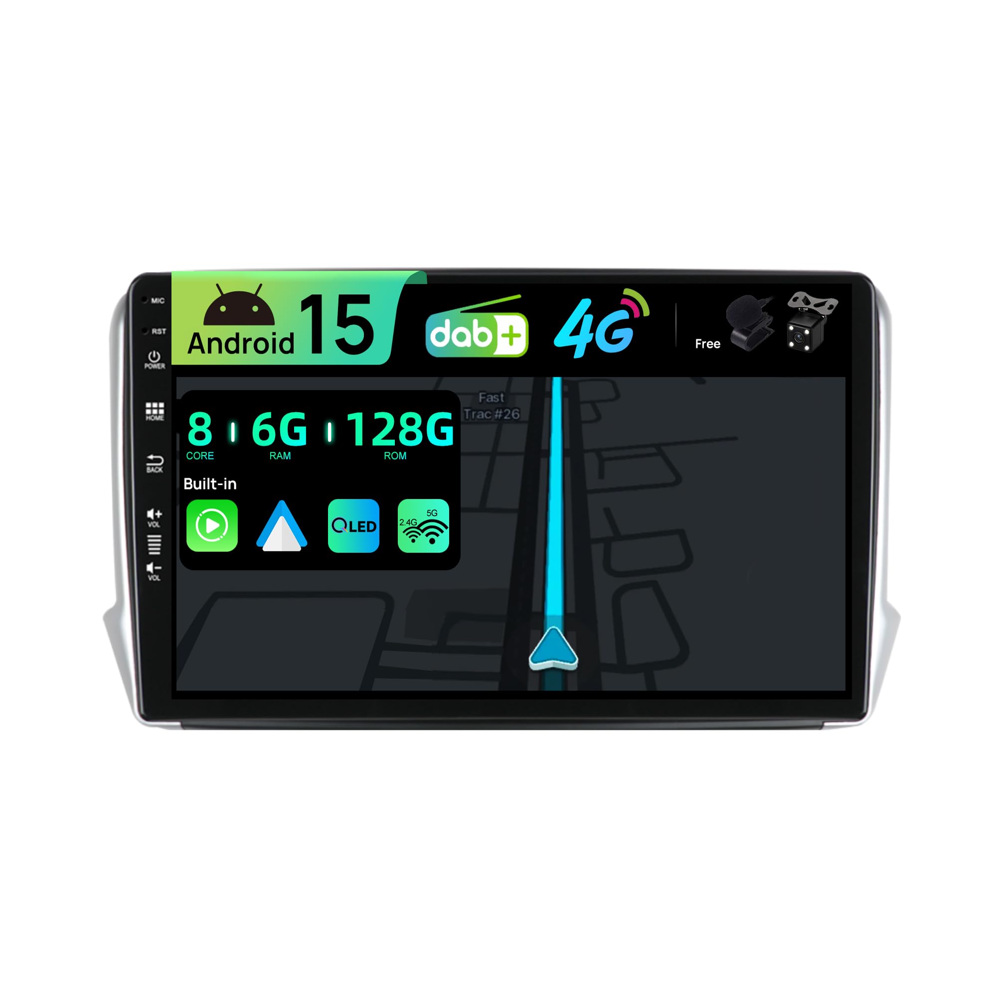 BXLIYER| Built-in DAB & 4G LTE | Android 15 Car Stereo For Peugeot 208/2008 (2012-2018) - 6G+128G - Carplay/Android Auto - Camera + MIC - 10.1 Inch QLED 2 Din - SWC - 360-CAM - Dual Band WIFI - DSP