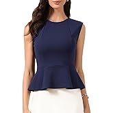 Allegra K Summer Tank Tops for Women's Work Peplum Crew Neck Sleeveless Babydoll Vest Blouses