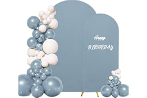 JALANCY Set of 2 Wedding Arch Stand Cover Round Top Spandex Fitted Arch Cover for Baptism Birthday Party Baby Shower Wedding Arch Stand Decoration（7.2FT, 6.6FT, Dusty Blue）