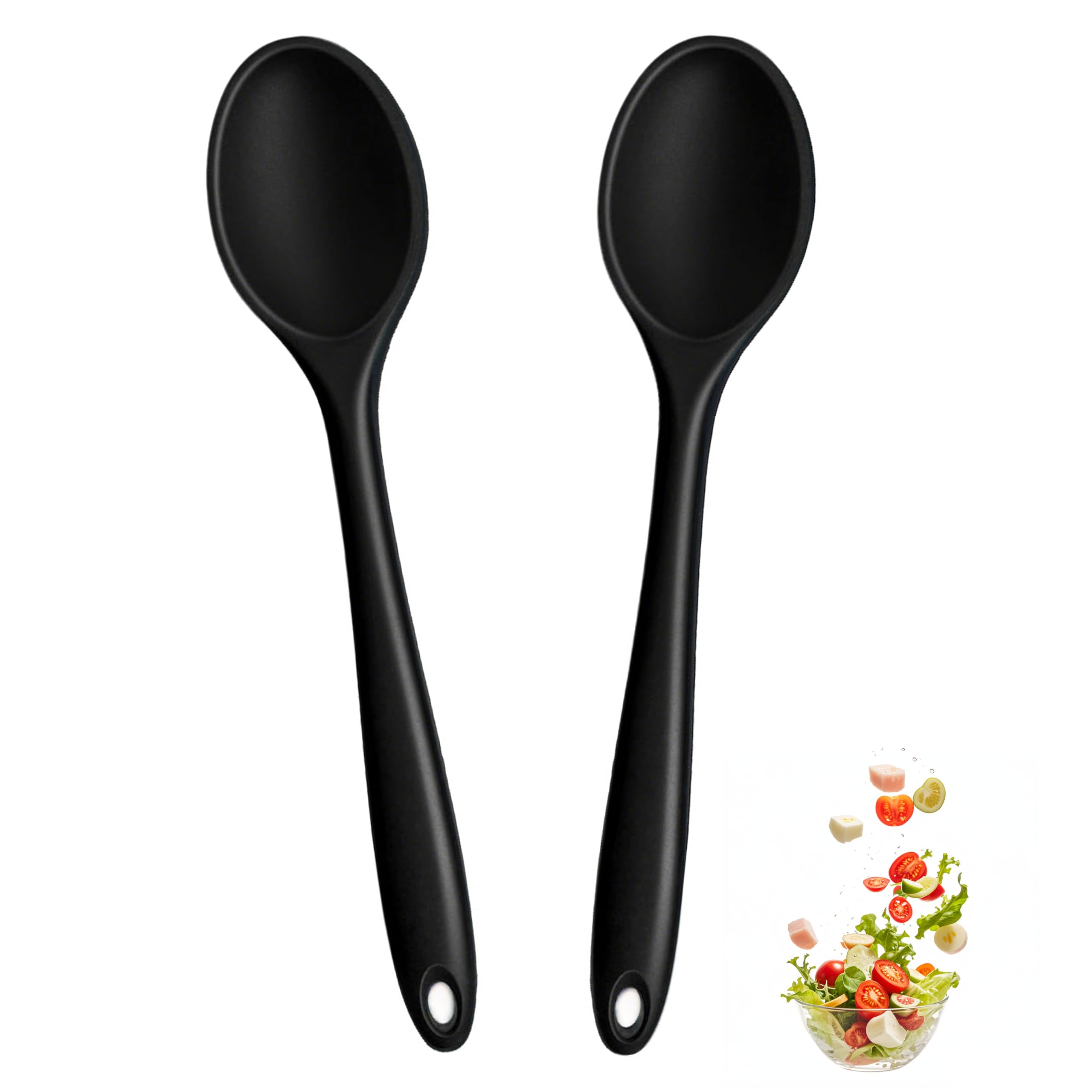 Photo 1 of 2 Pcs Mini Silicone Spoons,8 Inch small Mixing Spoons for cooking,Heat Resistant for Kitchen Cooking Baking Stirring Mixing Tools (Black A)