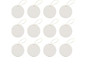 Creative Hobbies Ready to Paint DIY Round Circle Glazed Porcelain Ceramic Ornaments with Hanger for Christmas Tree and Holiday Decoration | Pack of 12