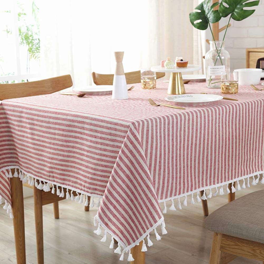 meioro Table Cloth Red White Striped Tablecloth