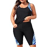Daci Womens Plus Size Tankini Swimsuits - Tummy Control Two Piece Bathing Suits with Knee Length Shorts 2025