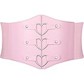 JKEEMI Women Corset Belt Metal O-Ring Heart-Ring Wide Elastic Waspie Waist Belt for Daily Cosplay Halloween Costumes