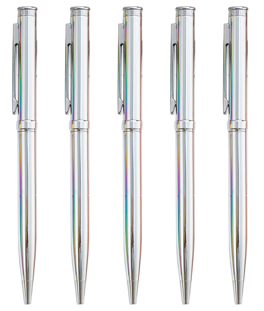 Gullor 5 Pieces Retractable Ballpoint Pen, Metal Pens for Gift, Business, Office, 1.0mm Medium Point Black Ink, Silver