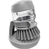 Soap Dispensing Palm Scrub Brush with Drip Tray, Dish Washing Brush for Dishes Pots Pans Sink CleaningMini Scrub Brush with S