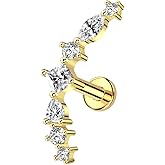 ALACLO 1Pcs 14K Gold Threadless Flat Back Helix Tragus Earrings for Women, 16G Cartilage Earring Stud Helix Tragus Labret Piercing Jewelry 6mm/8mm