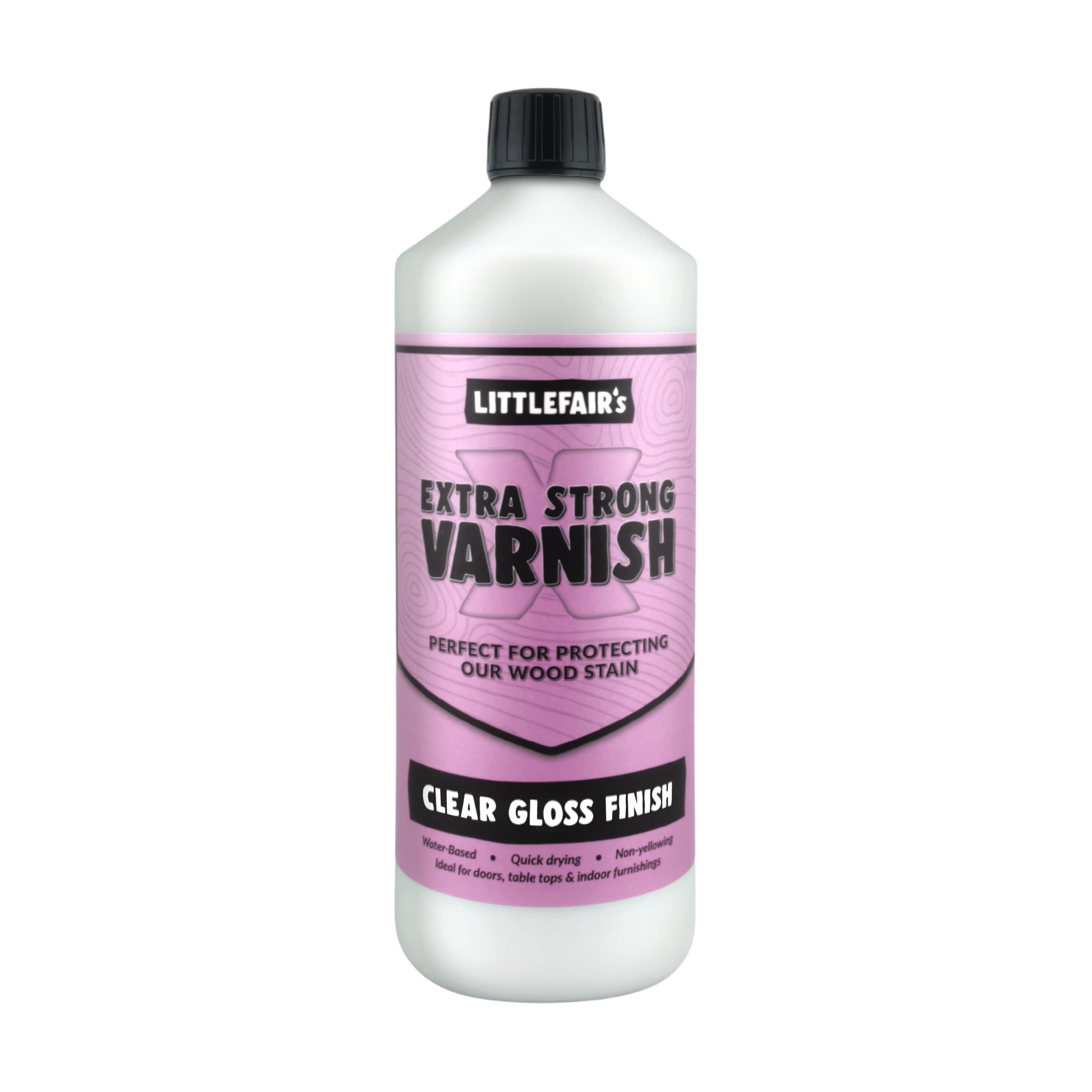 Littlefair's Extra Strong Wood Varnish - 1ltr - Water-Based, Fast Drying, Non-Yellowing, Low-Odour, Clear Finish (Gloss)