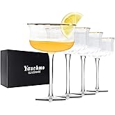 Yaschmo Coupe Glasses Set of 4, Vintage Art Deco 10 Oz Martini Glasses, Hand-Blown Coupe Cocktail Glasses, Lead-Free Crystal, Gold Rim, Cocktail Champagne Glasses, Perfect for Bar, Parties and Gift