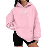 MAXIMGR Oversized Bow Hoodie Cute Clean Girl Embroidered Sweatshirts Coquette Preppy Sweater Y2k Pullover Top Teen Girls