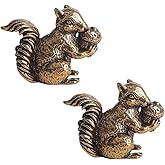 Opexicos 2Pcs Antique Squirrel Ornament Solid Copper Statue Figurines Brass Squirrels Nuts Tea Pet Incense Holder Desk Decoration
