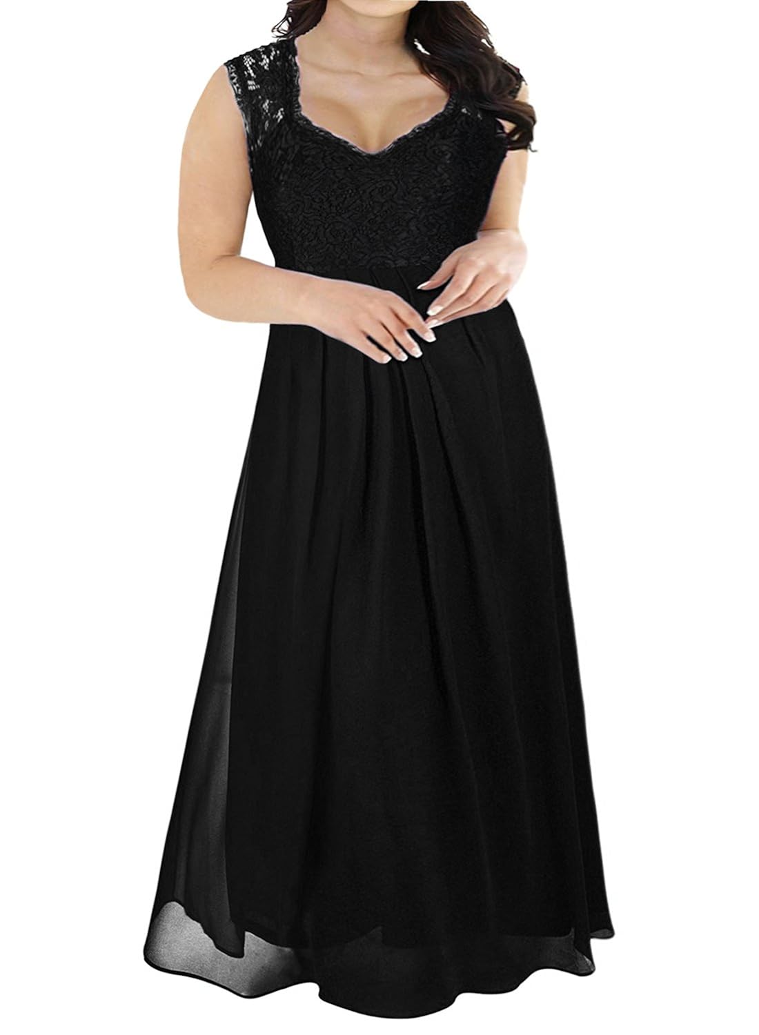 Nemidor Womens Deep V Neck Sleeveless Vintage Plus Size Bridesmaid Formal Maxi Dress