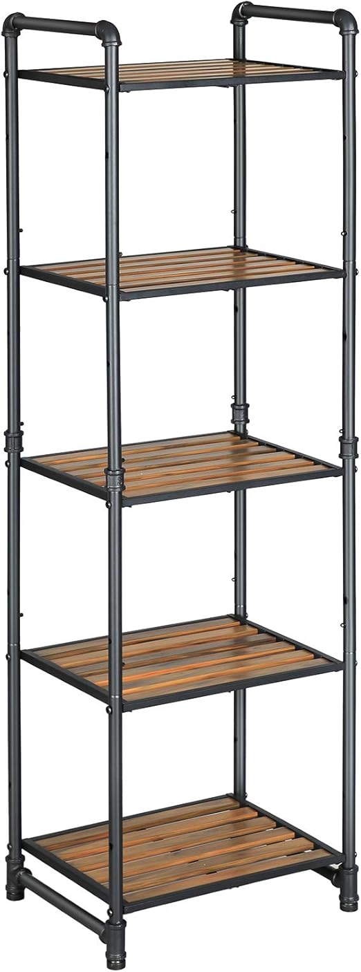 Amazon Com Vasagle Bathroom Shelf 5 Tier Diy Storage Rack Industrial Style Extendable Plant Stand With Adjustable Shelf For Living Room Bathroom Balcony Kitchen Rustic Look Ubsc25bx Home Kitchen